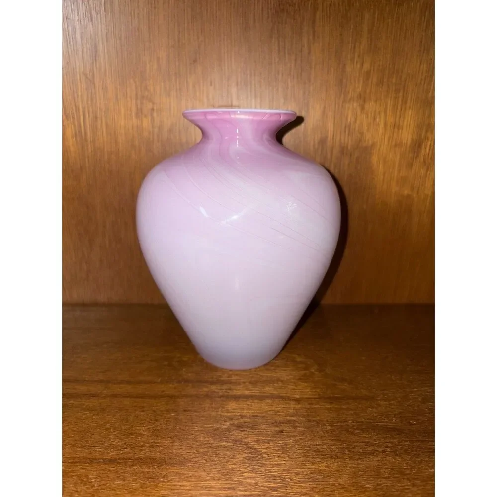Vintage Handblown Pink and White Small Vase Vitrix Glass Corning 1992 Signed